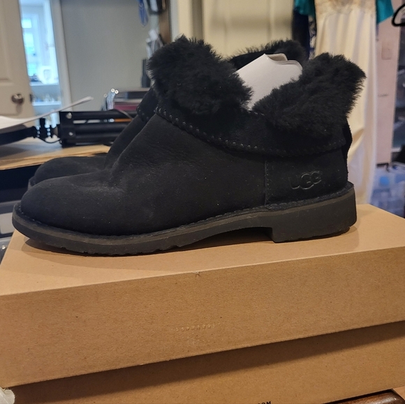 UGG Black Suede Ankle Booties with Fur - Picture 3 of 11